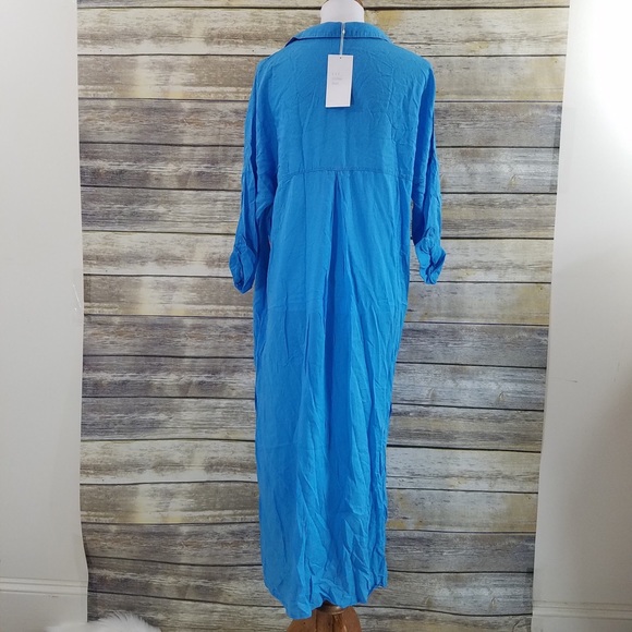 NWT Zara Bright Blue Maxi Shirt Midi  Dress - Picture 7 of 7